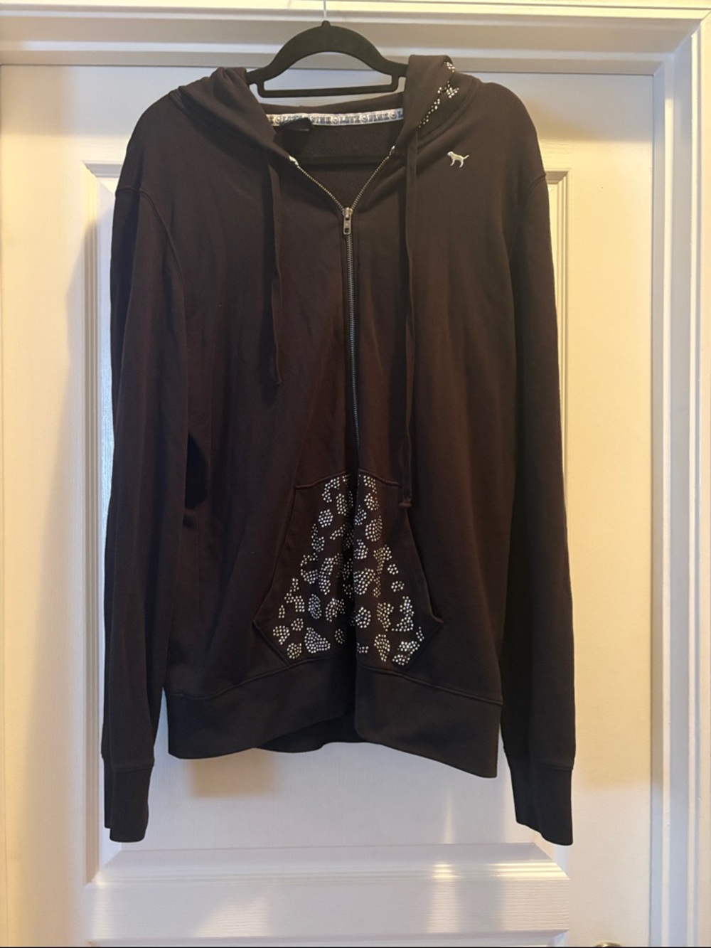PINK Victoria's Secret Black Zip-Up Hoodie with Studded Pocket